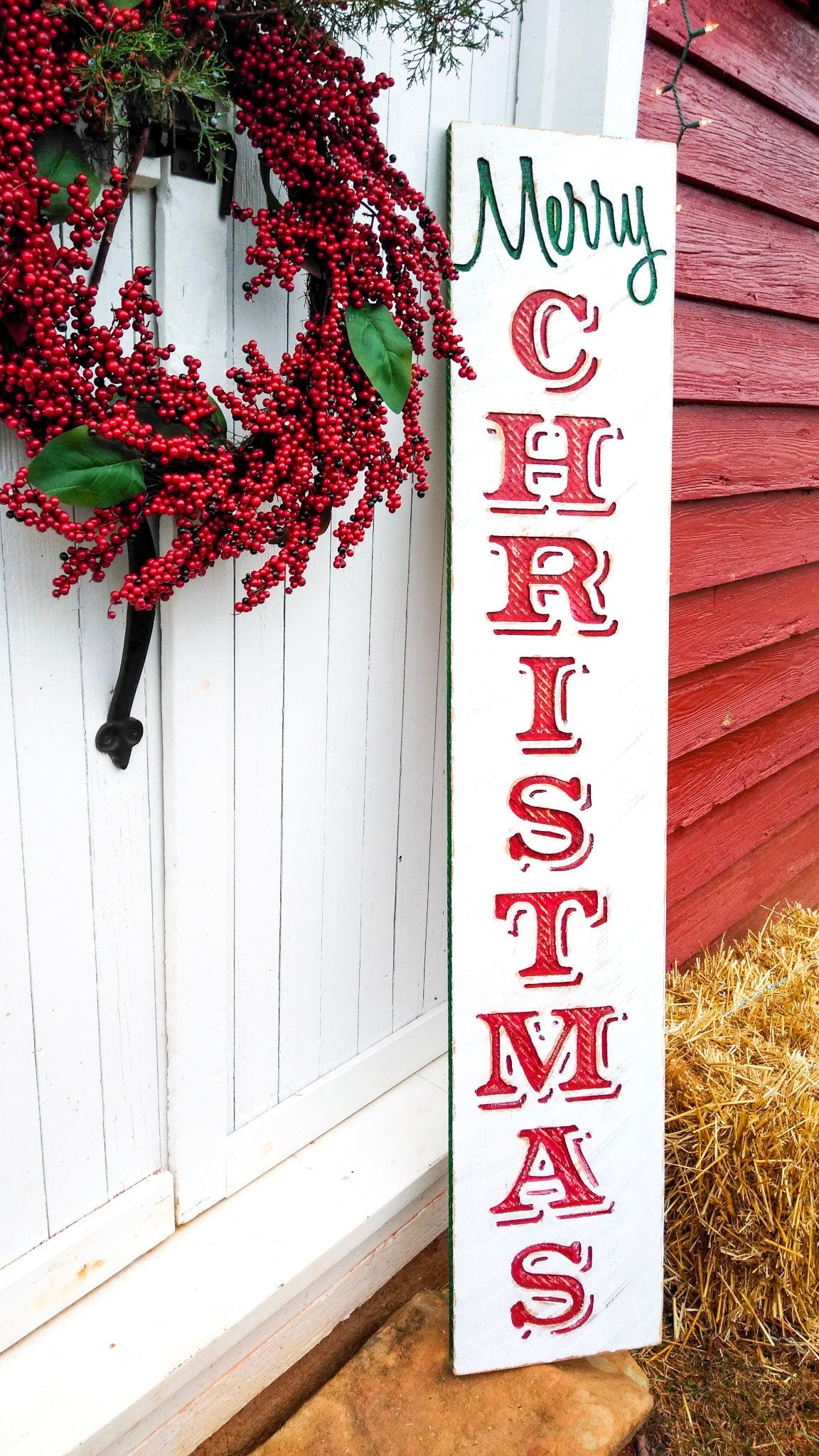 Large Merry Christmas Sign - Vertical - White Background