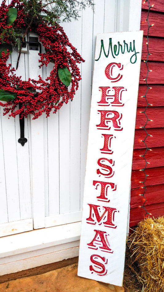 Large Merry Christmas Sign - Vertical - White Background