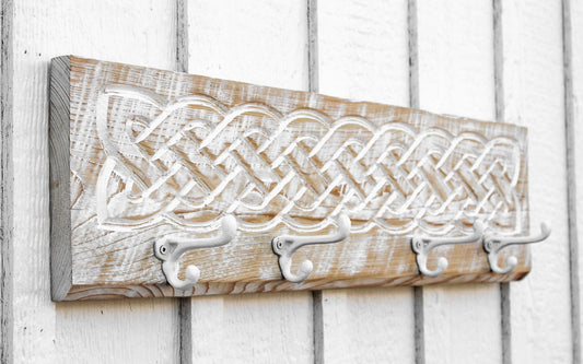 Celtic Knot Coat Hanger - White Distressed Finish