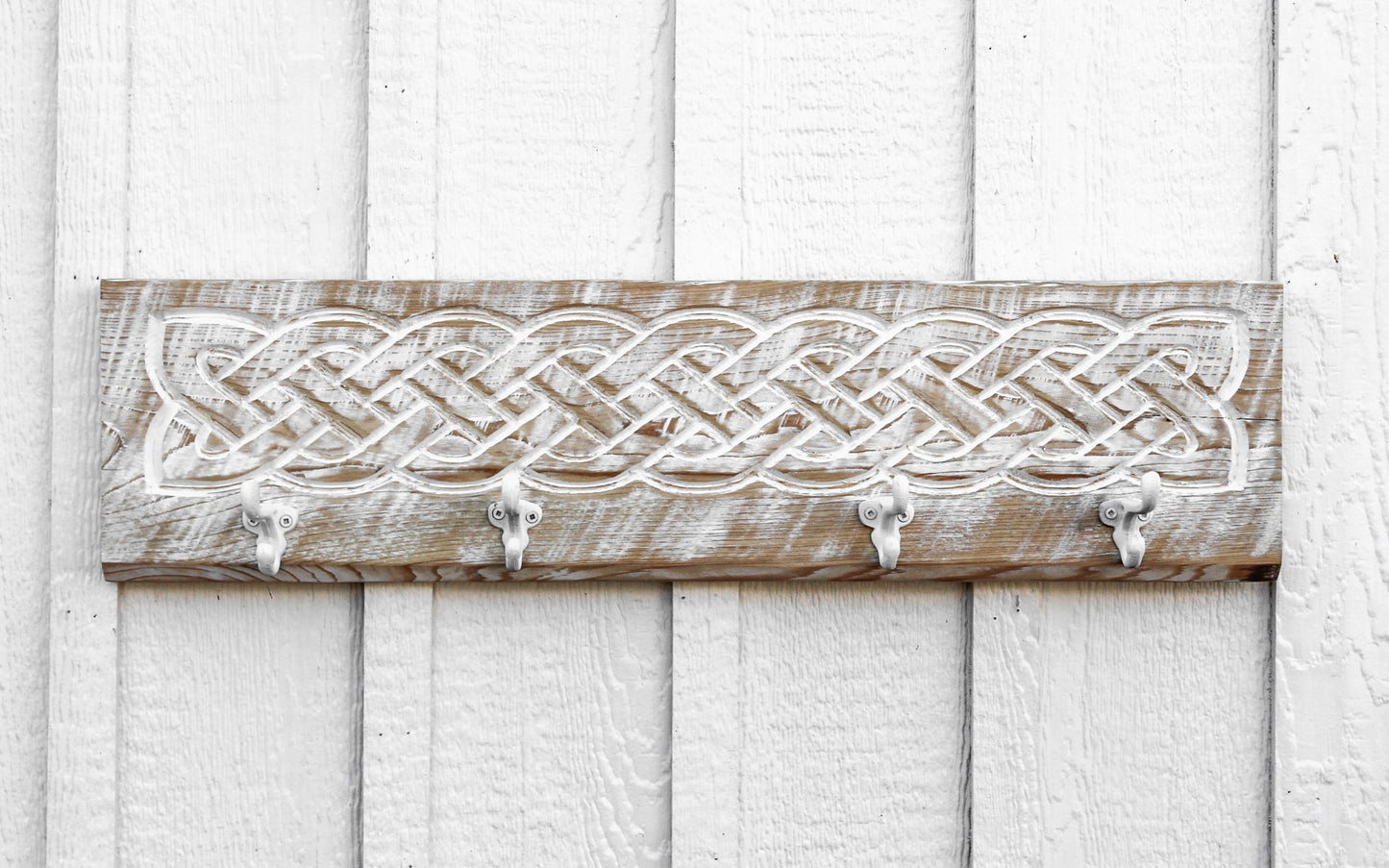 Celtic Knot Coat Hanger - White Distressed Finish