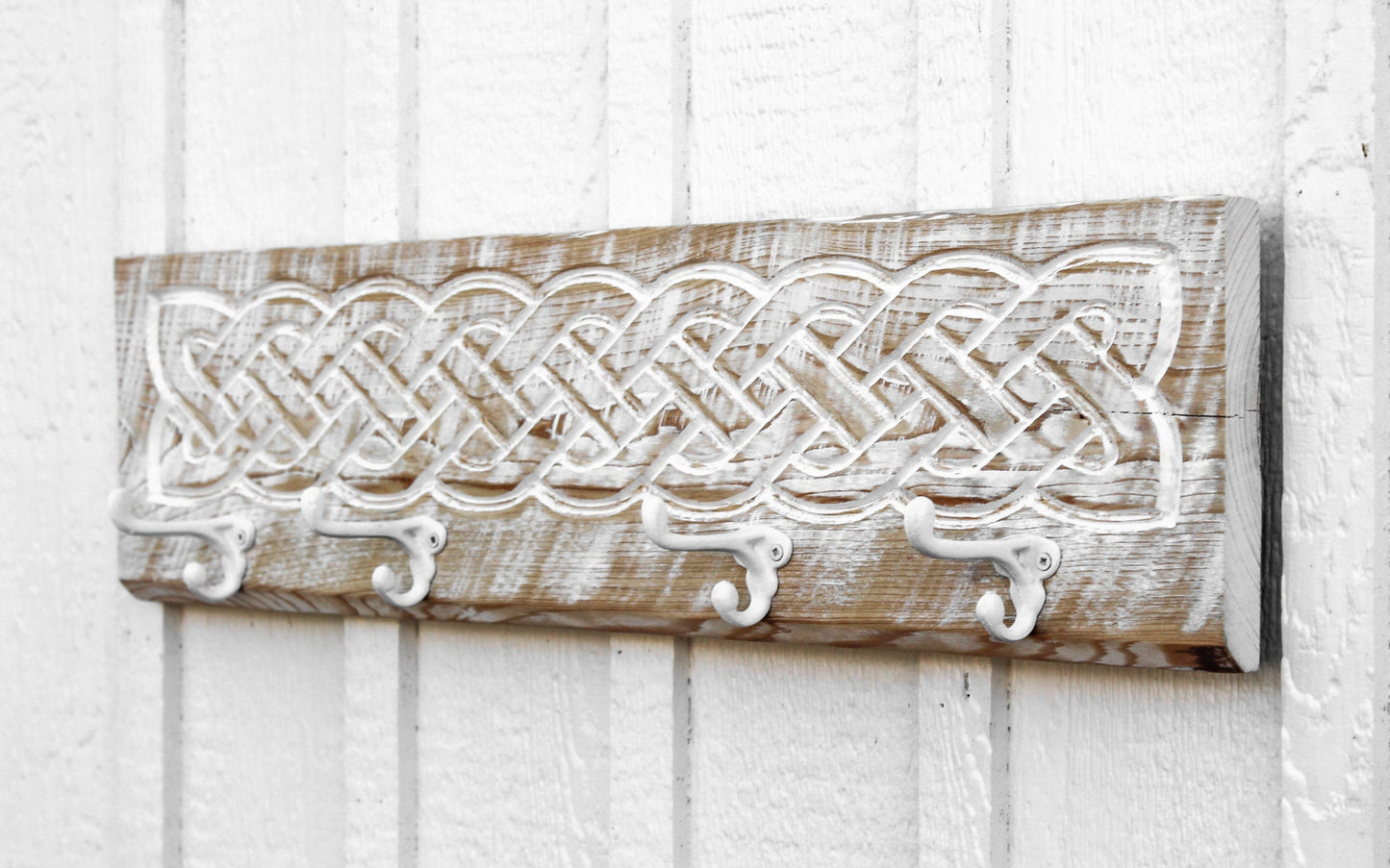 Celtic Knot Coat Hanger - White Distressed Finish