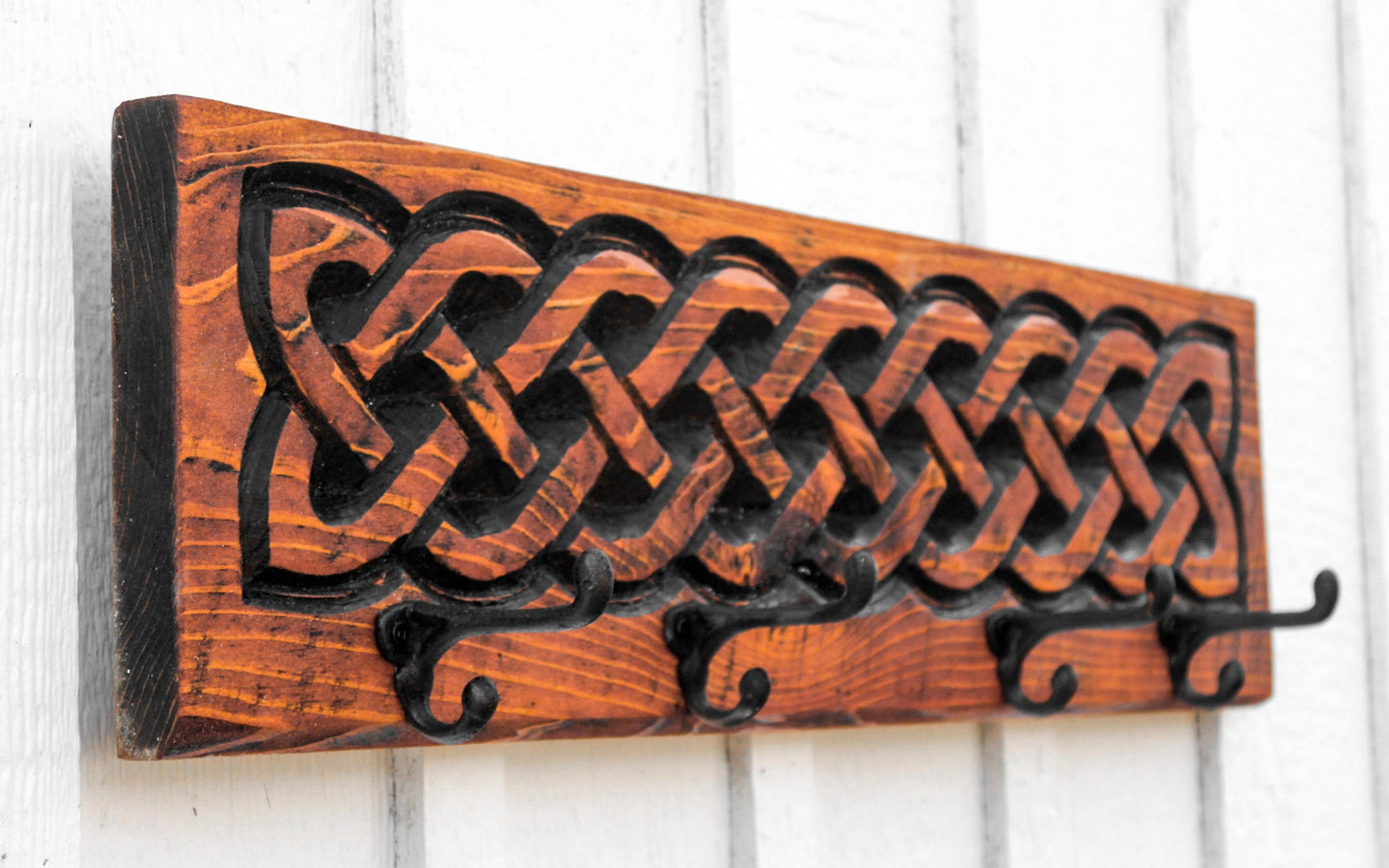 Celtic Knot Coat Hanger - Stained & Deeply Carved